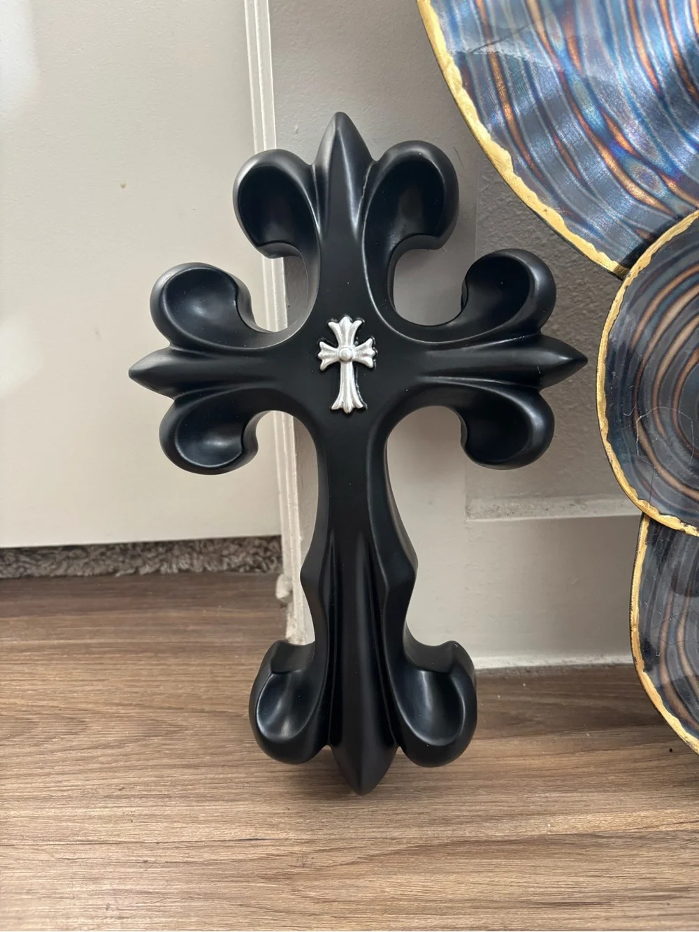 Black Decorative Fleur-de-Lis Wall Cross - Brand